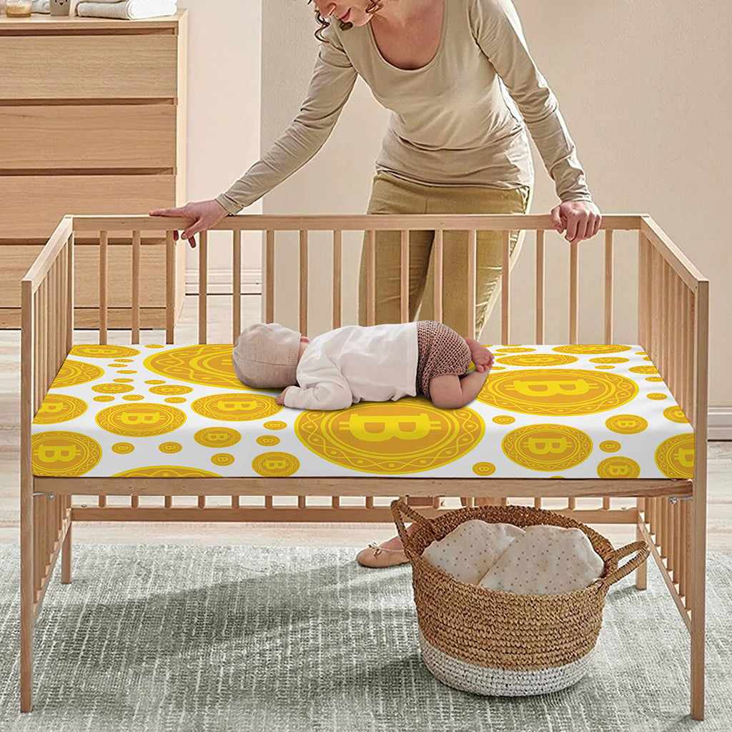 Bitcoin Crypto Pattern Print Baby Crib Sheet