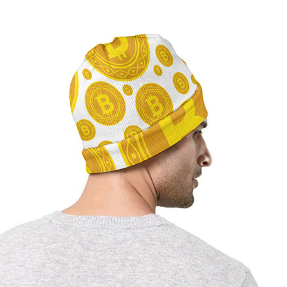 Bitcoin Crypto Pattern Print Beanie