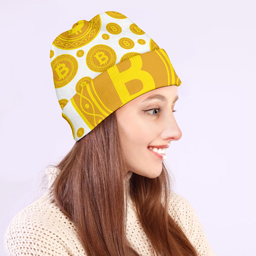 Bitcoin Crypto Pattern Print Beanie