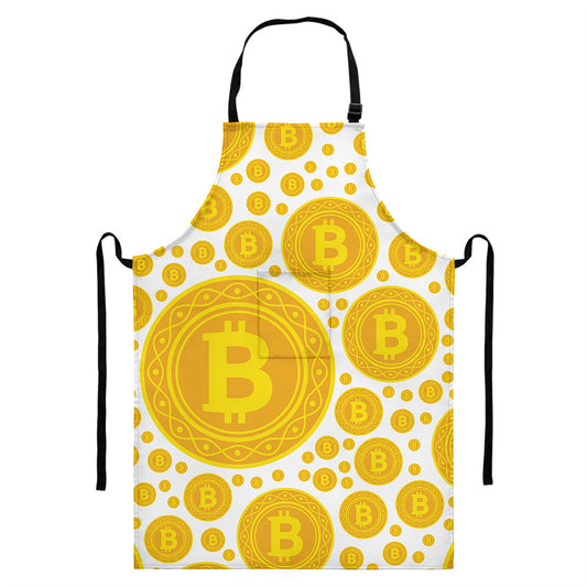 Bitcoin Crypto Pattern Print Bib Apron With Pocket