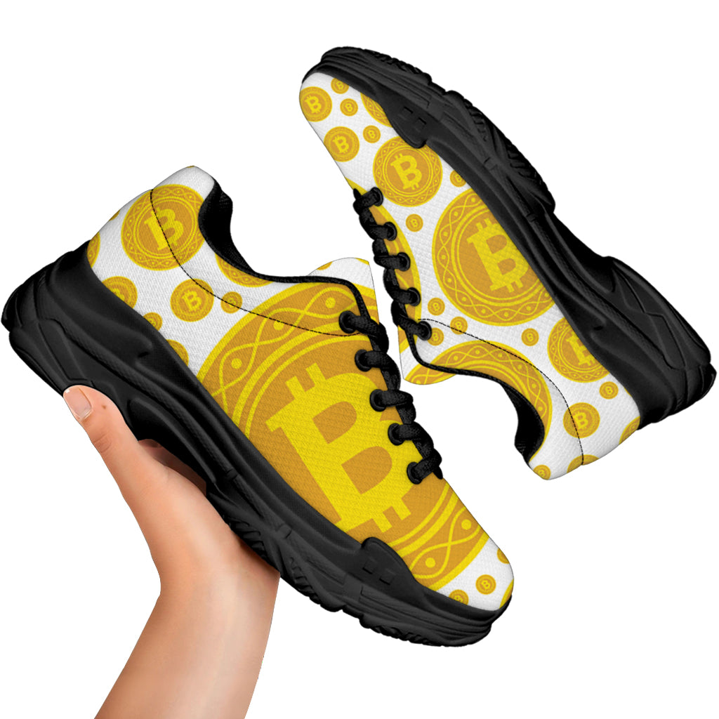 Bitcoin Crypto Pattern Print Black Chunky Shoes