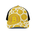 Bitcoin Crypto Pattern Print Black Mesh Trucker Hat