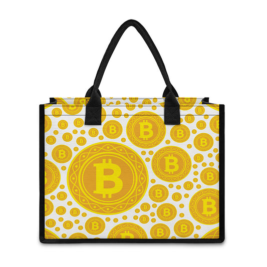 Bitcoin Crypto Pattern Print Canvas Tote Bag