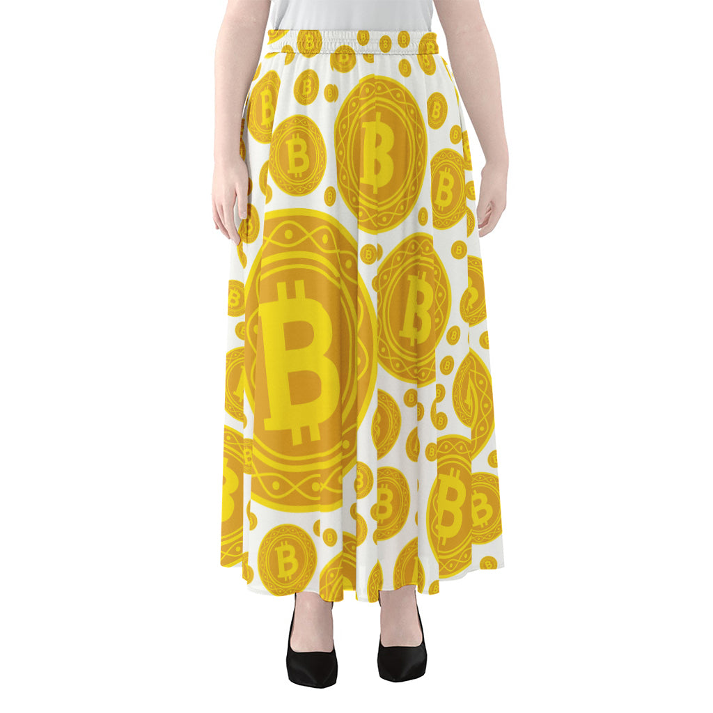 Bitcoin Crypto Pattern Print Chiffon Maxi Skirt