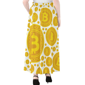 Bitcoin Crypto Pattern Print Chiffon Maxi Skirt