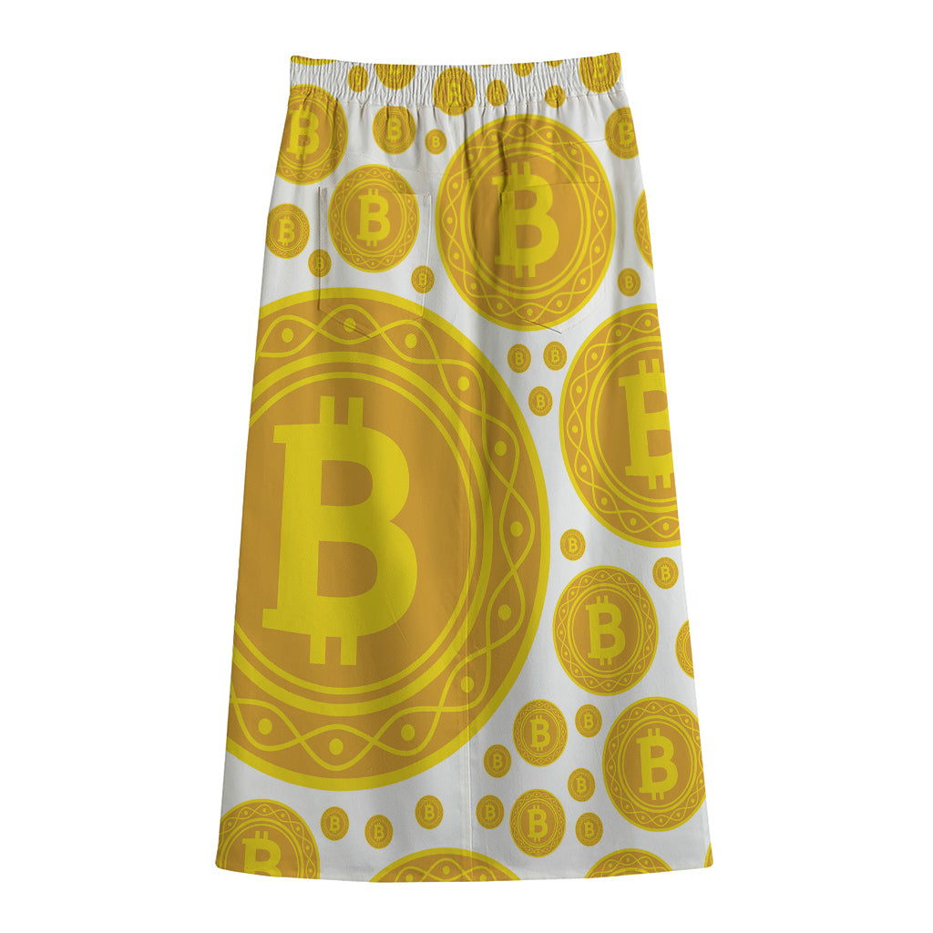 Bitcoin Crypto Pattern Print Cotton Front Slit Maxi Skirt