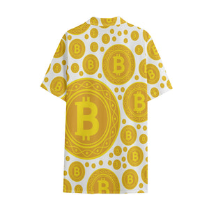 Bitcoin Crypto Pattern Print Cotton Hawaiian Shirt