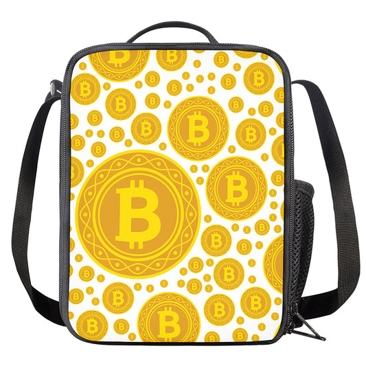 Bitcoin Crypto Pattern Print Crossbody Lunch Bag