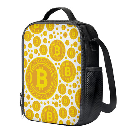Bitcoin Crypto Pattern Print Crossbody Lunch Bag