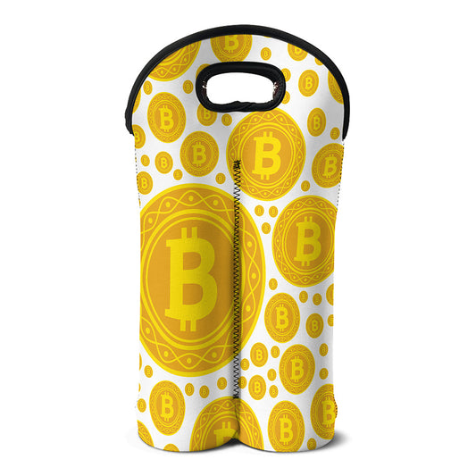 Bitcoin Crypto Pattern Print Double Neoprene Wine Tote