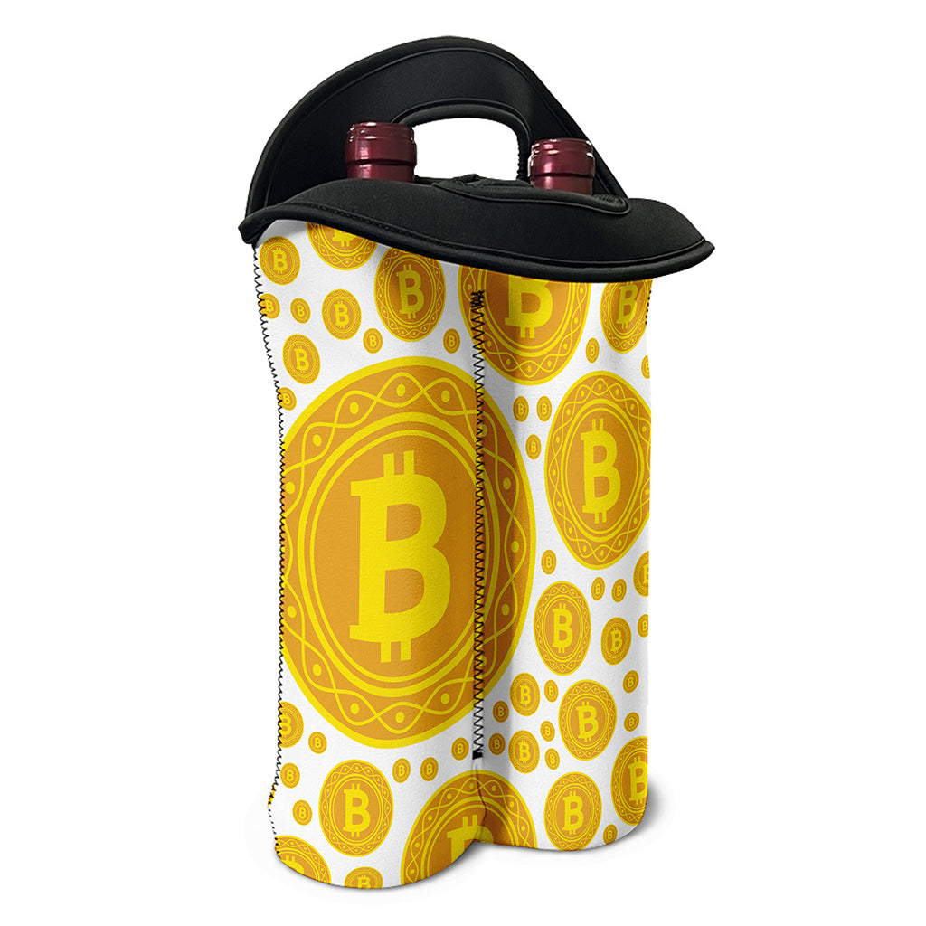 Bitcoin Crypto Pattern Print Double Neoprene Wine Tote