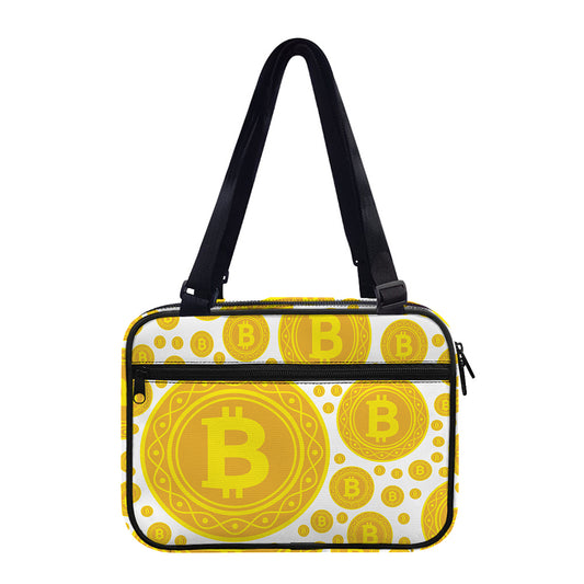 Bitcoin Crypto Pattern Print Double Strap Bible Bag