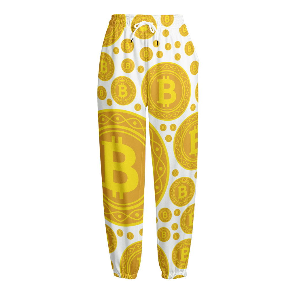 Bitcoin Crypto Pattern Print Fleece Lined Knit Pants