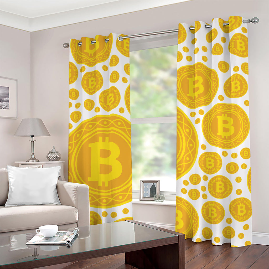 Bitcoin Crypto Pattern Print Grommet Curtains