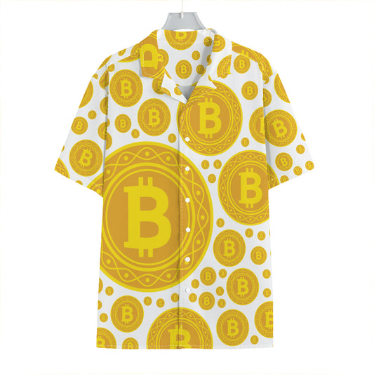 Bitcoin Crypto Pattern Print Hawaiian Shirt