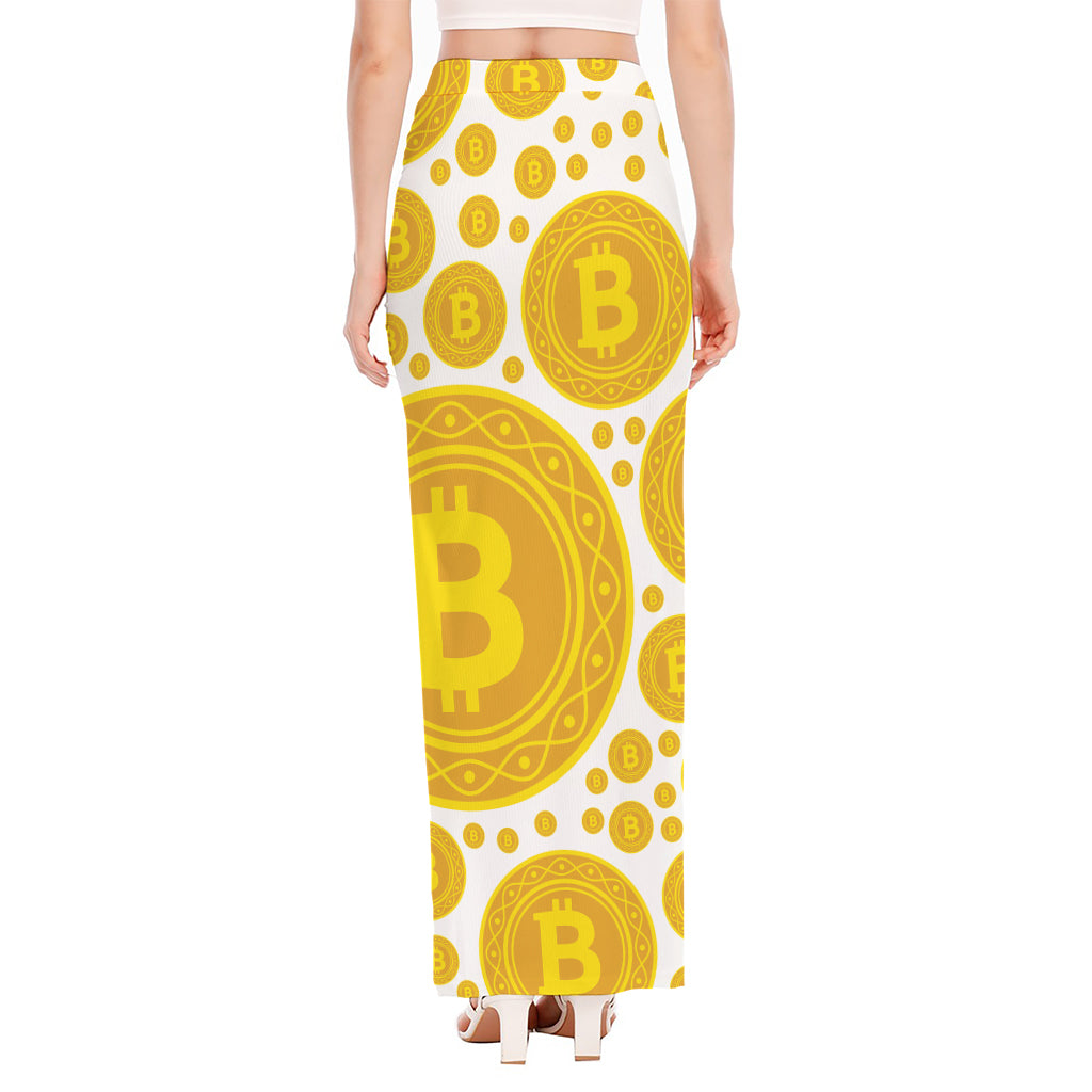 Bitcoin Crypto Pattern Print High Slit Maxi Skirt