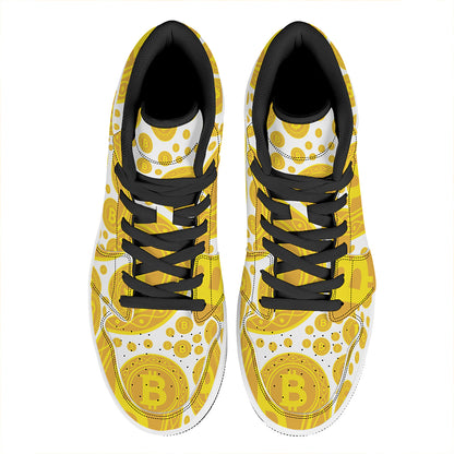 Bitcoin Crypto Pattern Print High Top Leather Sneakers