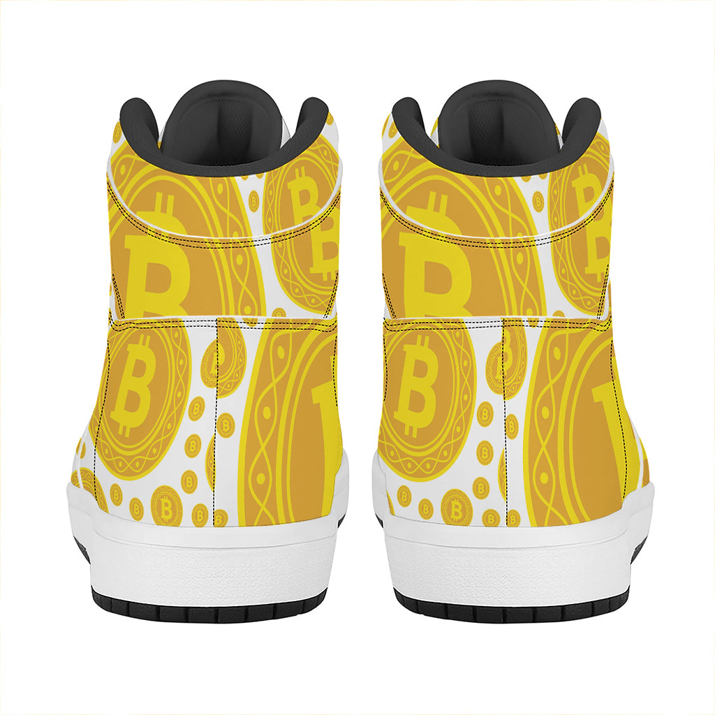 Bitcoin Crypto Pattern Print High Top Leather Sneakers