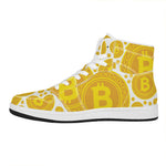 Bitcoin Crypto Pattern Print High Top Leather Sneakers