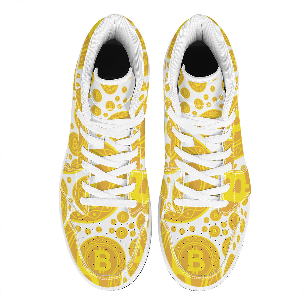 Bitcoin Crypto Pattern Print High Top Leather Sneakers