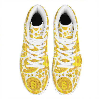 Bitcoin Crypto Pattern Print High Top Leather Sneakers
