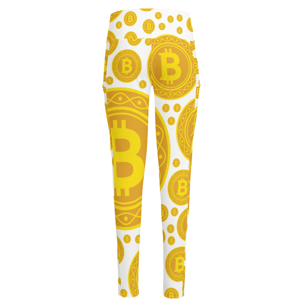 Bitcoin Crypto Pattern Print High-Waisted Pocket Leggings