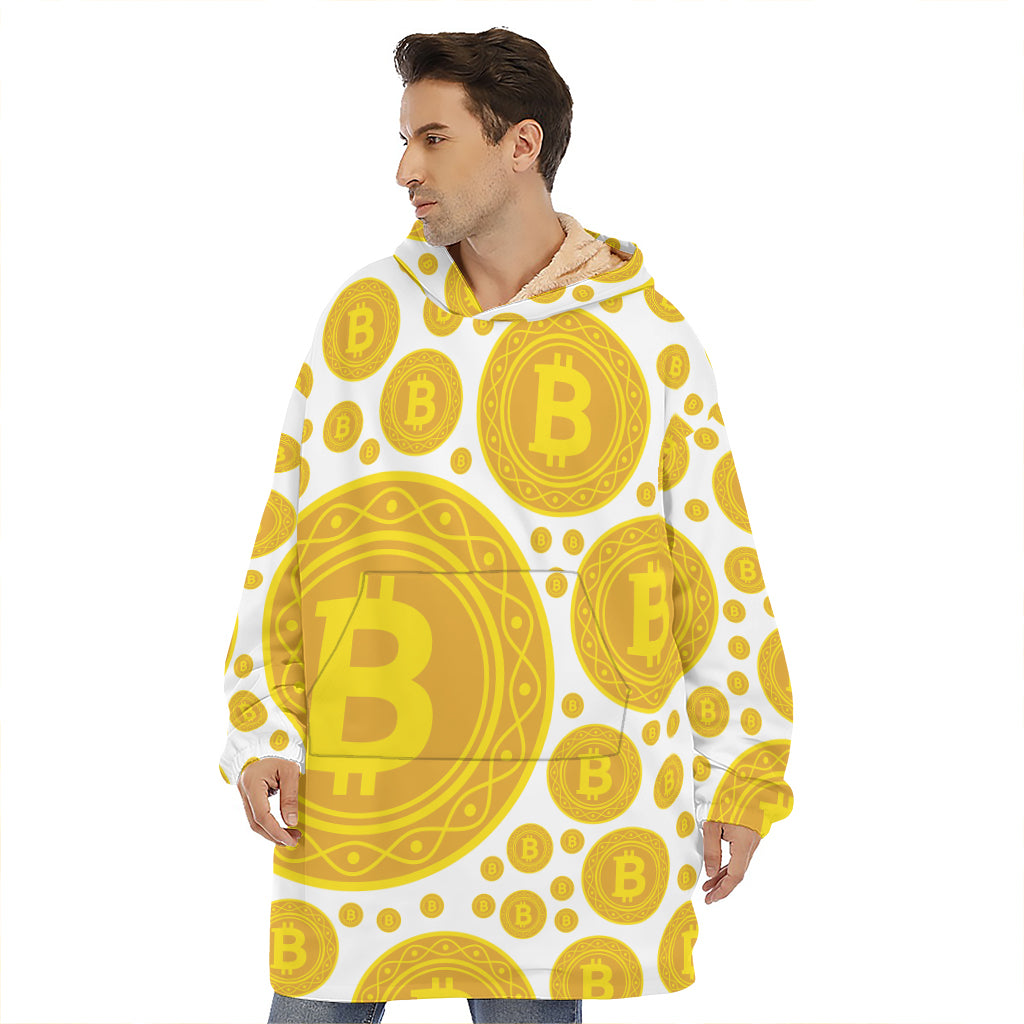 Bitcoin Crypto Pattern Print Hoodie Blanket