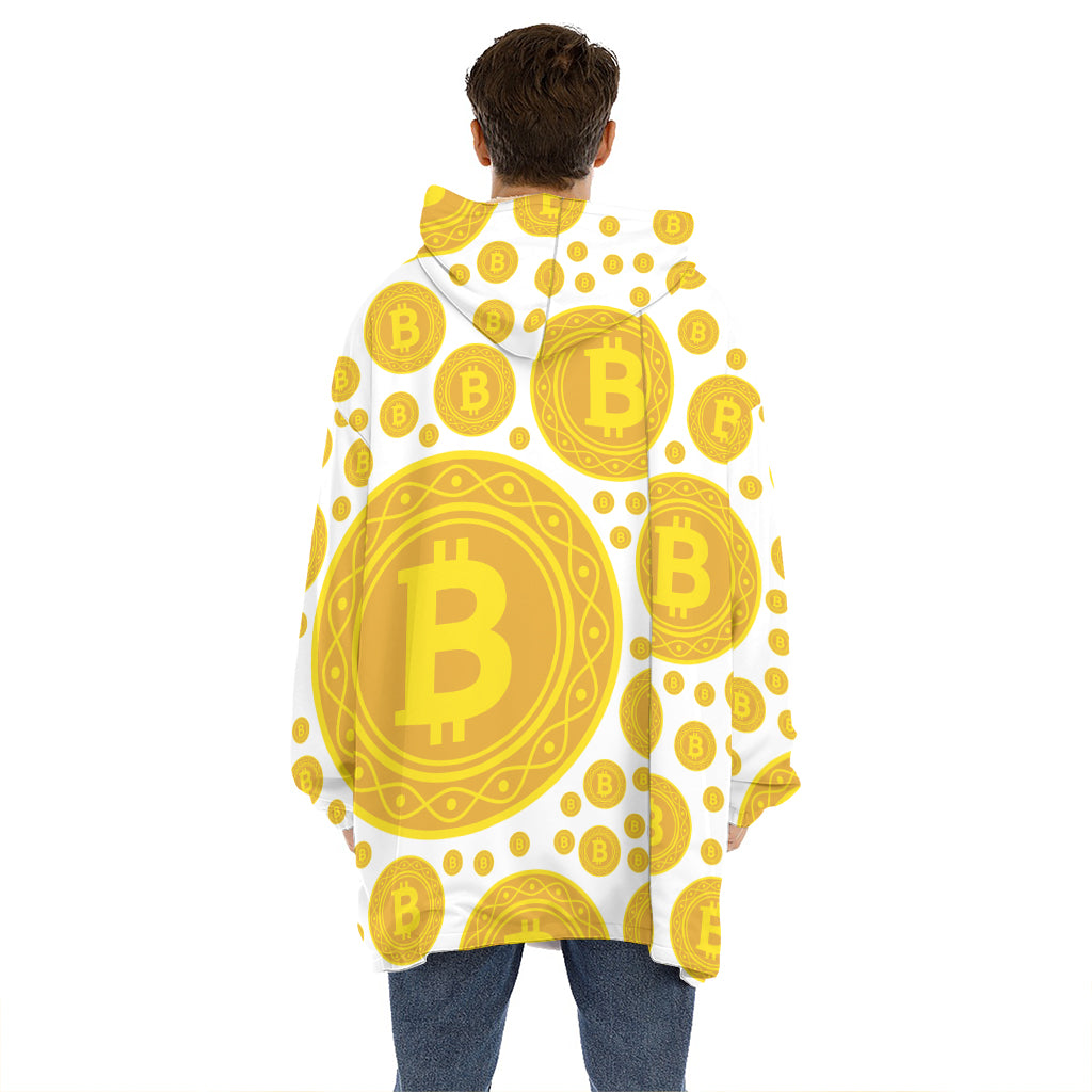 Bitcoin Crypto Pattern Print Hoodie Blanket