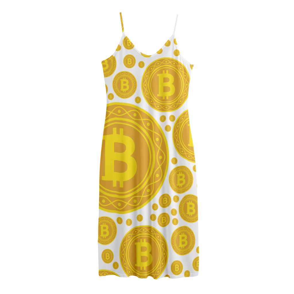 Bitcoin Crypto Pattern Print Jersey Midi Cami Dress