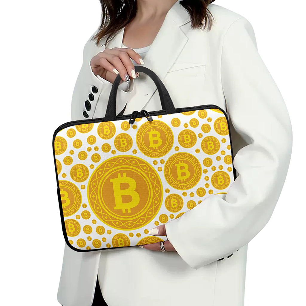 Bitcoin Crypto Pattern Print Laptop Sleeve With Handle