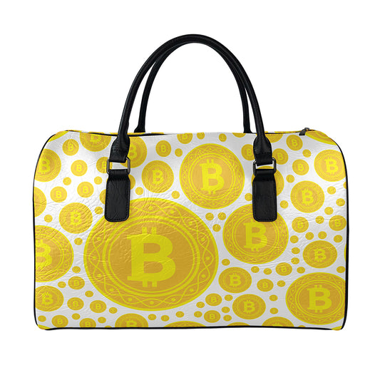 Bitcoin Crypto Pattern Print Leather Duffle Bag