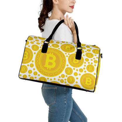 Bitcoin Crypto Pattern Print Leather Duffle Bag