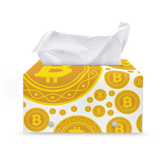 Bitcoin Crypto Pattern Print Leather Tissue Box Cover