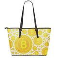 Bitcoin Crypto Pattern Print Leather Tote Bag With Zipper
