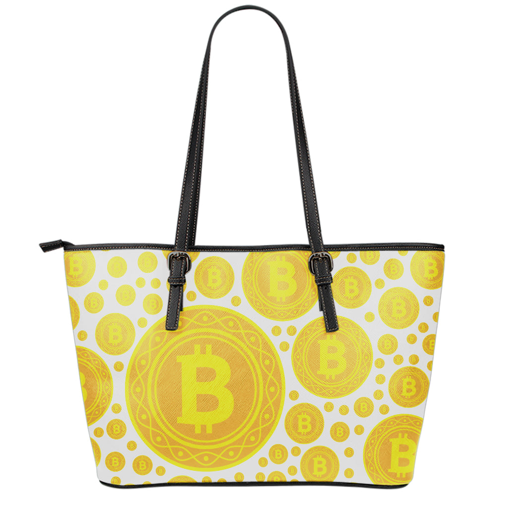 Bitcoin Crypto Pattern Print Leather Tote Bag