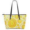 Bitcoin Crypto Pattern Print Leather Tote Bag