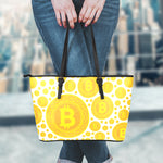 Bitcoin Crypto Pattern Print Leather Tote Bag