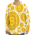 Bitcoin Crypto Pattern Print Long Sleeve Baseball Jersey