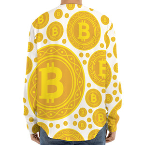 Bitcoin Crypto Pattern Print Long Sleeve Baseball Jersey