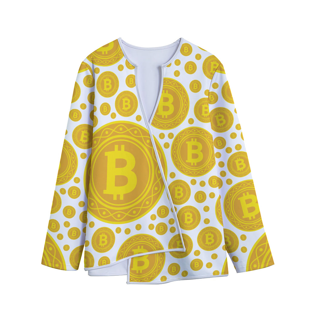 Bitcoin Crypto Pattern Print Long Sleeve Short Coat