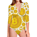 Bitcoin Crypto Pattern Print Long Sleeve Swimsuit