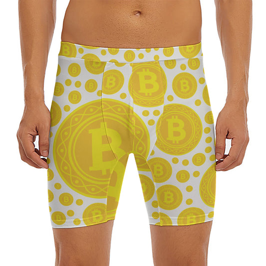 Bitcoin Crypto Pattern Print Men's Long Boxer Briefs