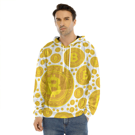 Bitcoin Crypto Pattern Print Men's Velvet Pullover Hoodie