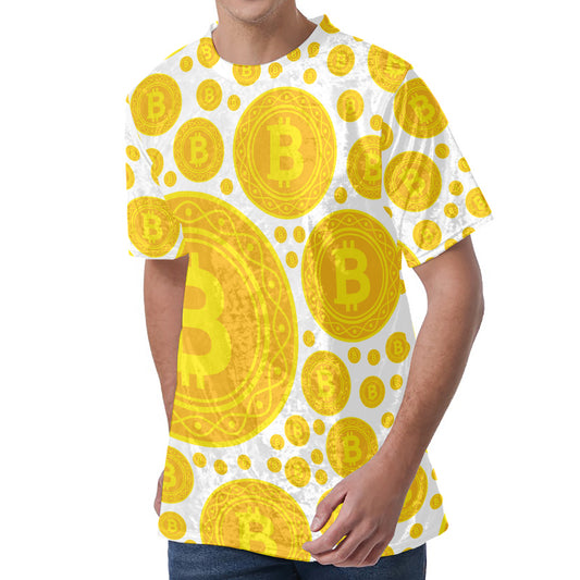 Bitcoin Crypto Pattern Print Men's Velvet T-Shirt
