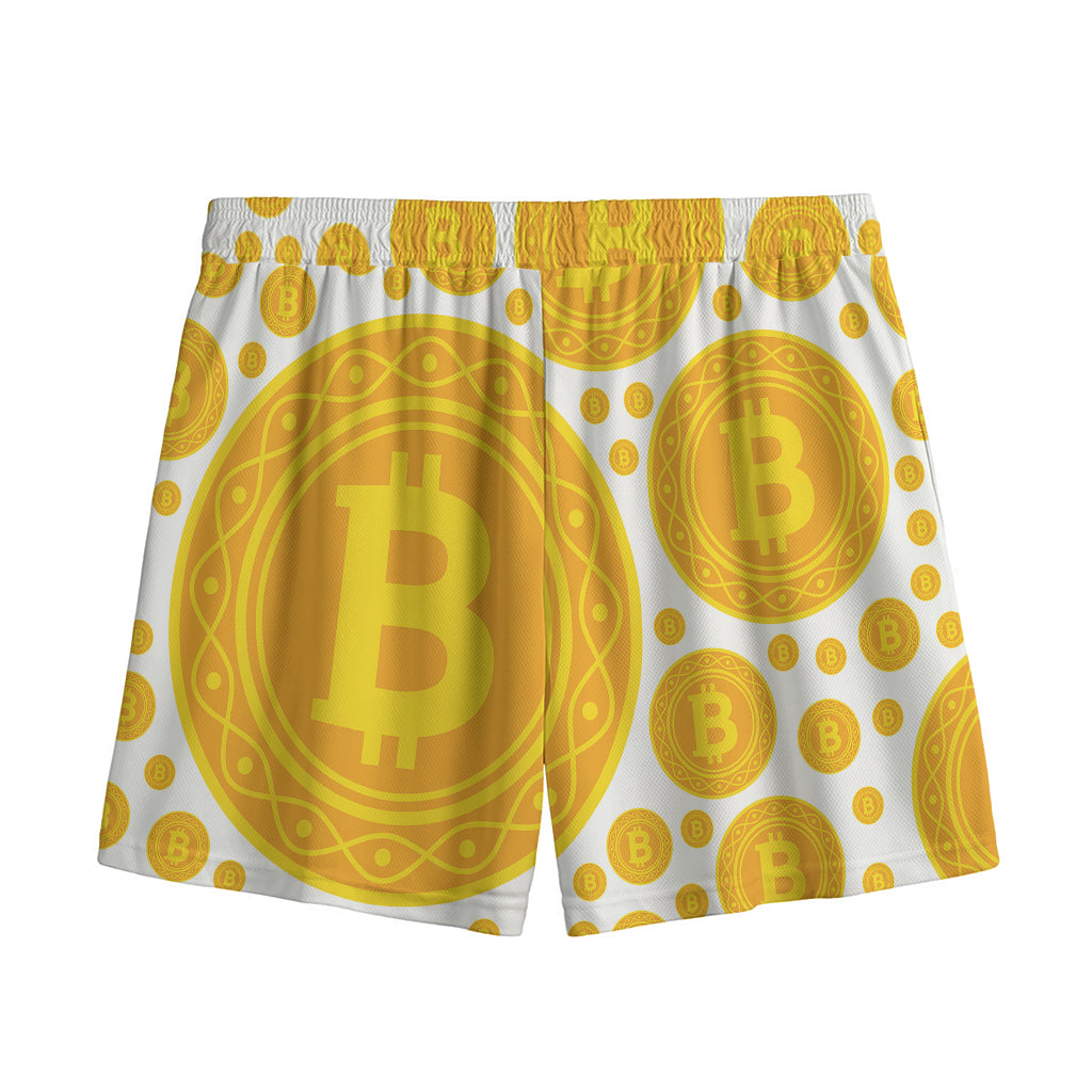 Bitcoin Crypto Pattern Print Mesh Shorts