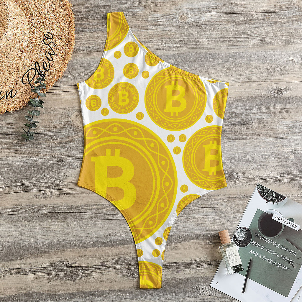 Bitcoin Crypto Pattern Print One Shoulder Bodysuit