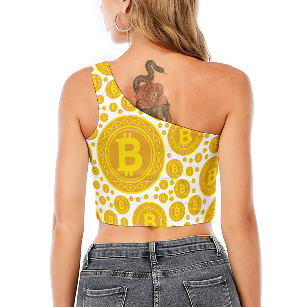 Bitcoin Crypto Pattern Print One Shoulder Crop Top