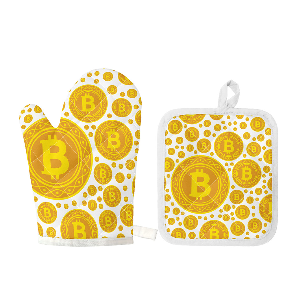 Bitcoin Crypto Pattern Print Oven Mitt And Pot Holder Set