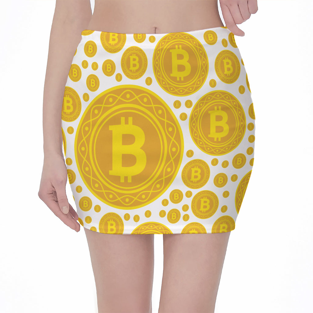 Bitcoin Crypto Pattern Print Pencil Mini Skirt