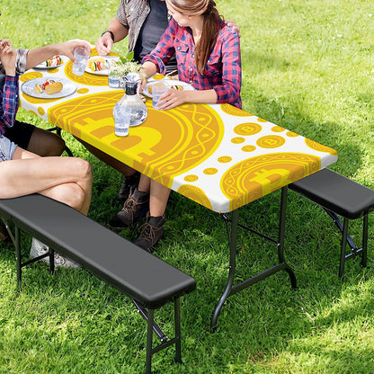 Bitcoin Crypto Pattern Print Picnic Table Cover